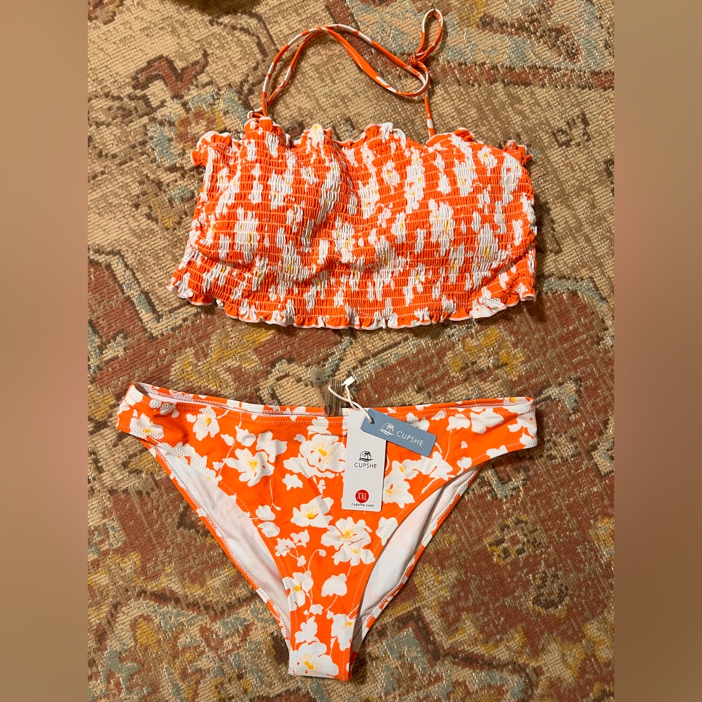 Cupshe Vibrant Orange Floral Bikini Bottom